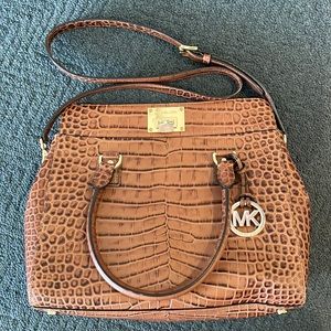 Michael Kors Tan Brown Animal Print Leather Crossbody Bag